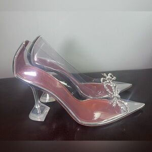 Amina Muaddi Rosie Glass Pumps Transparent PVC Crystal Bow 95 Heels Size 40
